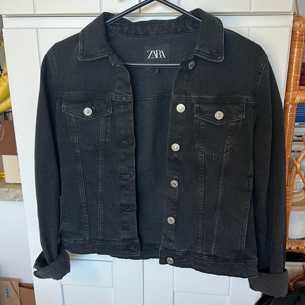 women’s jean jacket black zara brand size medium